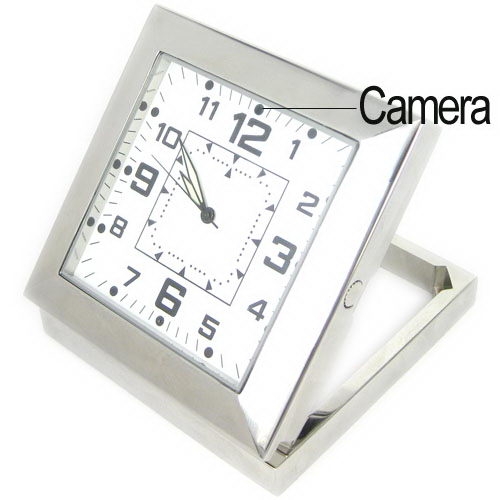Silvery Square Alarm Clock Design Mini Spy Camera with 1/4 COMS Image Sensor - Click Image to Close